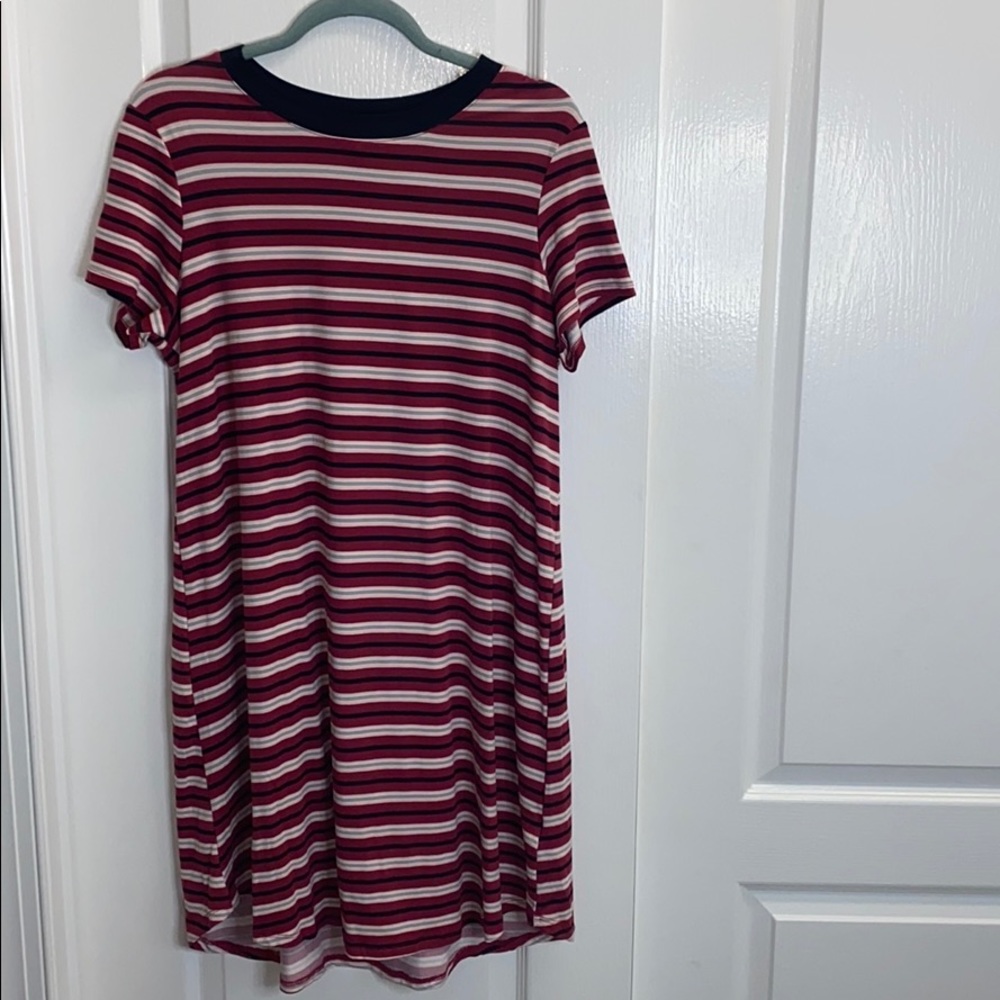 Striped plum gray light pink Black longer dress